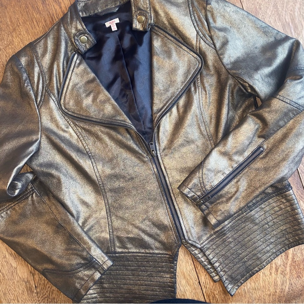 Reba Metallic Gold LEATHER Jacket